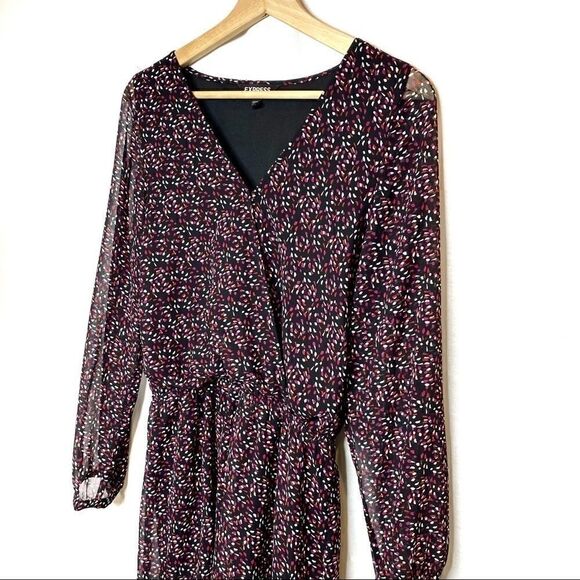 Express abstract print long sleeve surplice romper - Picture 3 of 16